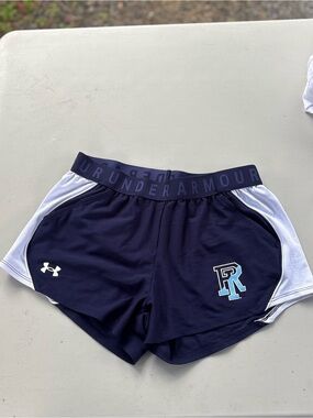 Under Armour Navy and White Women’s Athletic Shorts with Blue Logo